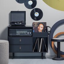 Meuble range-vinyles 90x41x73 cm en pin noir mat