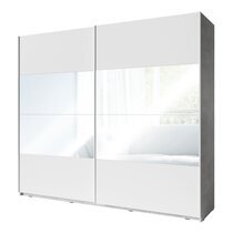 Armoire 2 portes coulissantes 250 cm décor béton et blanc mat - ASHY