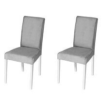 Lot de 2 chaises repas 44x55x91 cm en tissu gris et pieds blanc