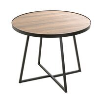 Table d'appoint ronde 60x48 cm décor chêne et métal noir