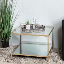 Table basse carrée 60x45 cm en verre et métal doré