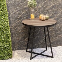 Table d'appoint ronde 48x52 cm décor chêne et métal noir