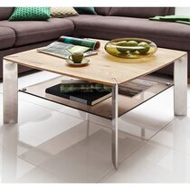 Table basse carrée 80x41 cm chêne clair et piétement en métal
