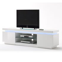 Meuble TV 2 portes blanc brillant avec LED multicolore - TYGO