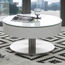 Table basse ronde avec plateau pivotant 79x40 cm décor blanc