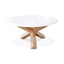 Table basse ronde 80x42 cm blanche et naturel
