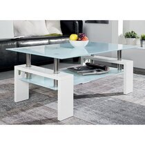 Table basse double plateau en verre 100x60x45 cm décor blanc