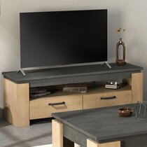 Meuble TV 2 tiroirs 140x42x47 cm décor chêne et gris - CECEY