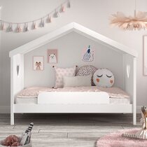 Lit cabane avec barrière de lit 90x200 cm en pin blanc - OSIRIS