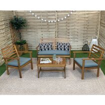 Salon de jardin 4 places en bois d'acacia et coussins vert