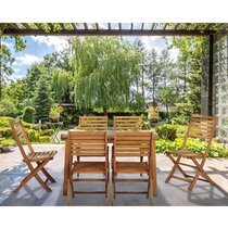 Table de jardin 120/180 cm et 6 chaises en eucalyptus naturel