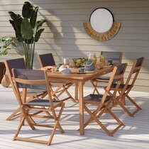 Table de jardin 120/180 cm et 6 chaises en eucalyptus naturel et textilène