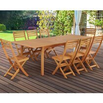 Table de jardin 180/240 cm et 8 chaises en bois d'eucalyptus naturel