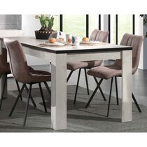 Ensemble table 160 cm décor chêne blanchi et 4 chaises beige - ALOST