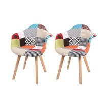 Lot de 2 fauteuils repas 63x63x81 cm en tissu patchwork multicolore