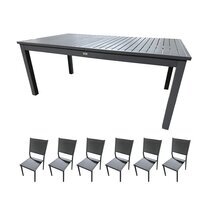 Ensemble table 180/240 cm + 6 chaises en aluminium gris