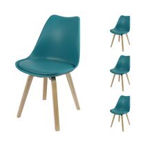 Lot de 4 chaises 45x58x82 cm avec coque bleu canard - GYULIA