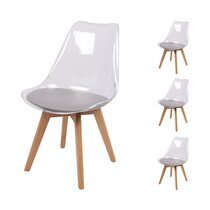 Lot de 4 chaises 57x50x82 cm coque transparente et assise gris clair