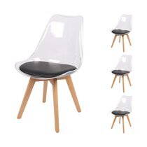 Lot de 4 chaises 57x50x82 cm coque transparente et assise gris foncé