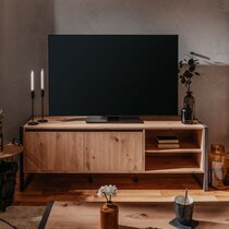 Meuble TV 2 portes 160x40x55 cm chêne et anthracite - SYLON