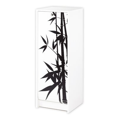 Classeur à rideau H103 cm blanc et décor bambou