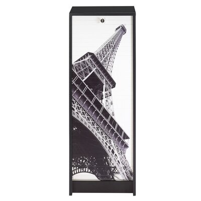 Classeur à rideau H103 cm noir et décor Paris