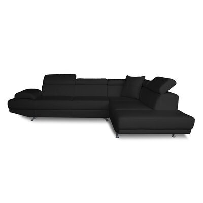 Canapé d'angle fixe à droite 3 places en PU, coloris noir