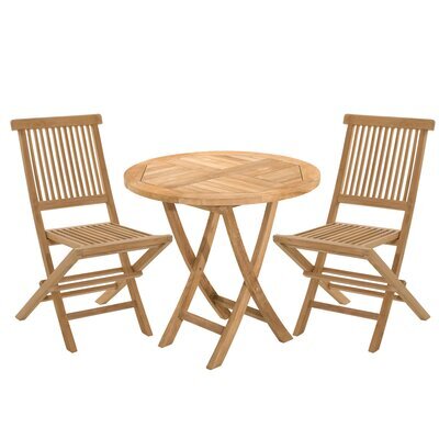 Ensemble en teck: une table ronde et 2 chaises