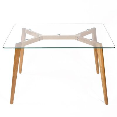 Table en bois 120x80x75cm, plateau en verre