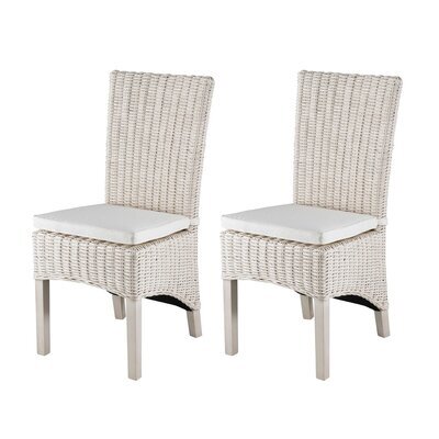 Lot de 2 chaises en kubu pieds teck teinté blanc - SUCCESS