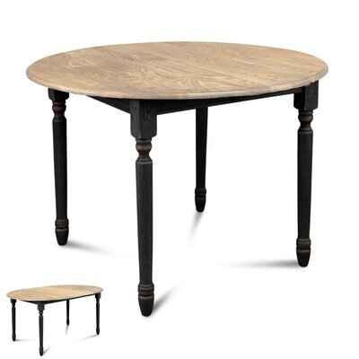 Table ronde et 1 allonge 105 cm avec pieds tournés en chêne et noir - MARIE