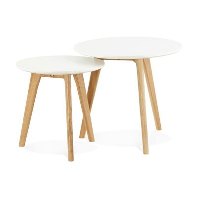 Lot de 2 tables gigognes rondes en bois blanc et naturel - BALTIC
