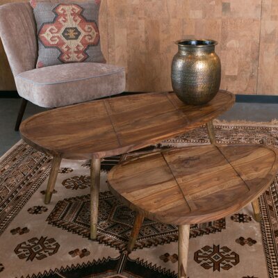 Lot de 2 tables gigognes 110x60x40 cm en bois massif naturel - BALTIC