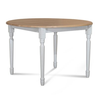 Table ronde et 1 allonge 105 cm avec pieds tournés en chêne et blanc - MARIE