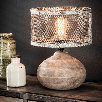 Lampe de table boule 31x40 cm en bois et cuivre