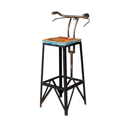 Tabouret de bar avec dossier guidon de vélo en bois et métal - ROAD