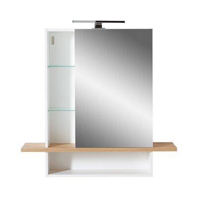 Armoire suspendue avec miroir 90x25x91 cm blanc et chêne - WALLY