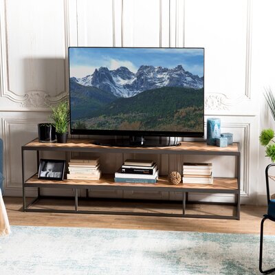 Meuble TV 160 cm avec double plateau en placage teck et métal - RONAN