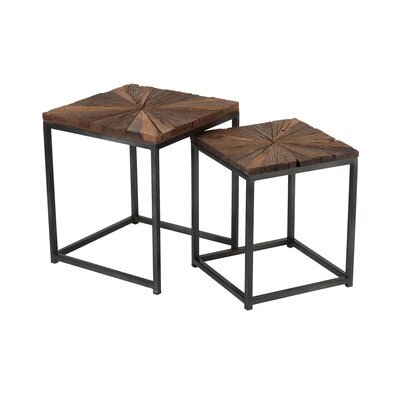 Lot de 2 tables carrées 43 et 38 cm en bois et métal - SHANIL