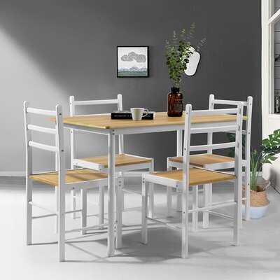 Table à manger 110 cm et 4 chaises décor naturel et métal blanc