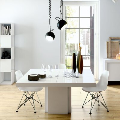 Table à manger carrée 130 cm décor blanc brillant - DINNY