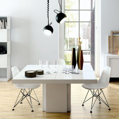 Table à manger carrée 150 cm décor blanc brillant - DINNY