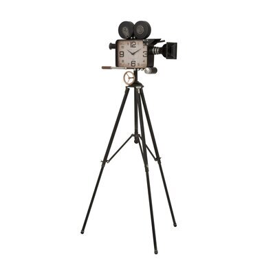 Horloge forme caméra sur pied 70x70x153 cm en métal noir