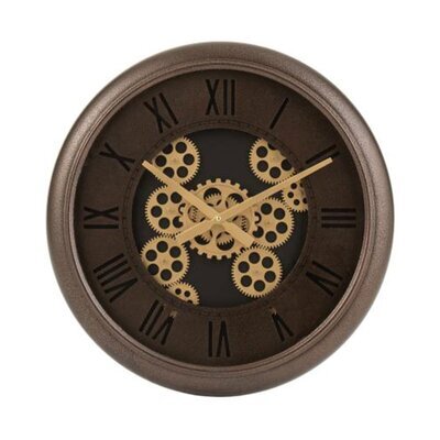 Horloge ronde ancienne 52 cm en métal marron et doré