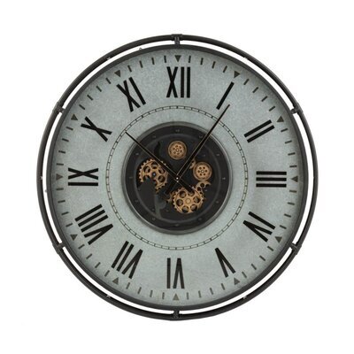 Horloge ancienne ronde 109 cm en métal gris et doré