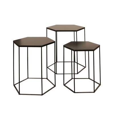 Lot de 3 tables basses hexagonales en métal noir