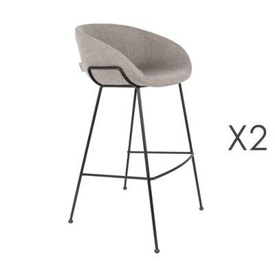 Lot de 2 chaises de bar H76 cm en tissu gris - FESTON