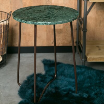Table d'appoint ronde 41x55 cm en marbre vert et métal
