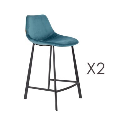Lot de 2 chaises de bar H65 cm en velours bleu - FRANKY