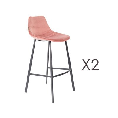 Lot de 2 chaises de bar H80 cm en velours rose - FRANKY